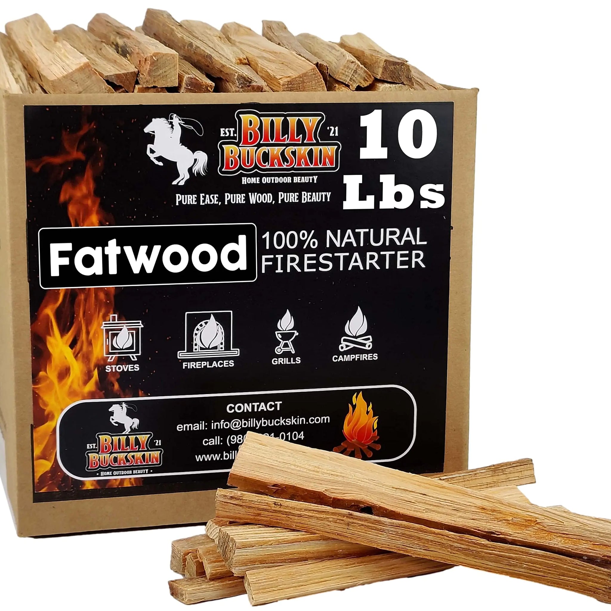 10 lbs. Fatwood Fire Starter Sticks Perfect Fire Starters for Fire Pit Campfires Fireplaces Bonfires BBQ & Wood Stoves Easy to Start a Fire with Just 2 Sticks Camping Essentials (10 Pound Box)