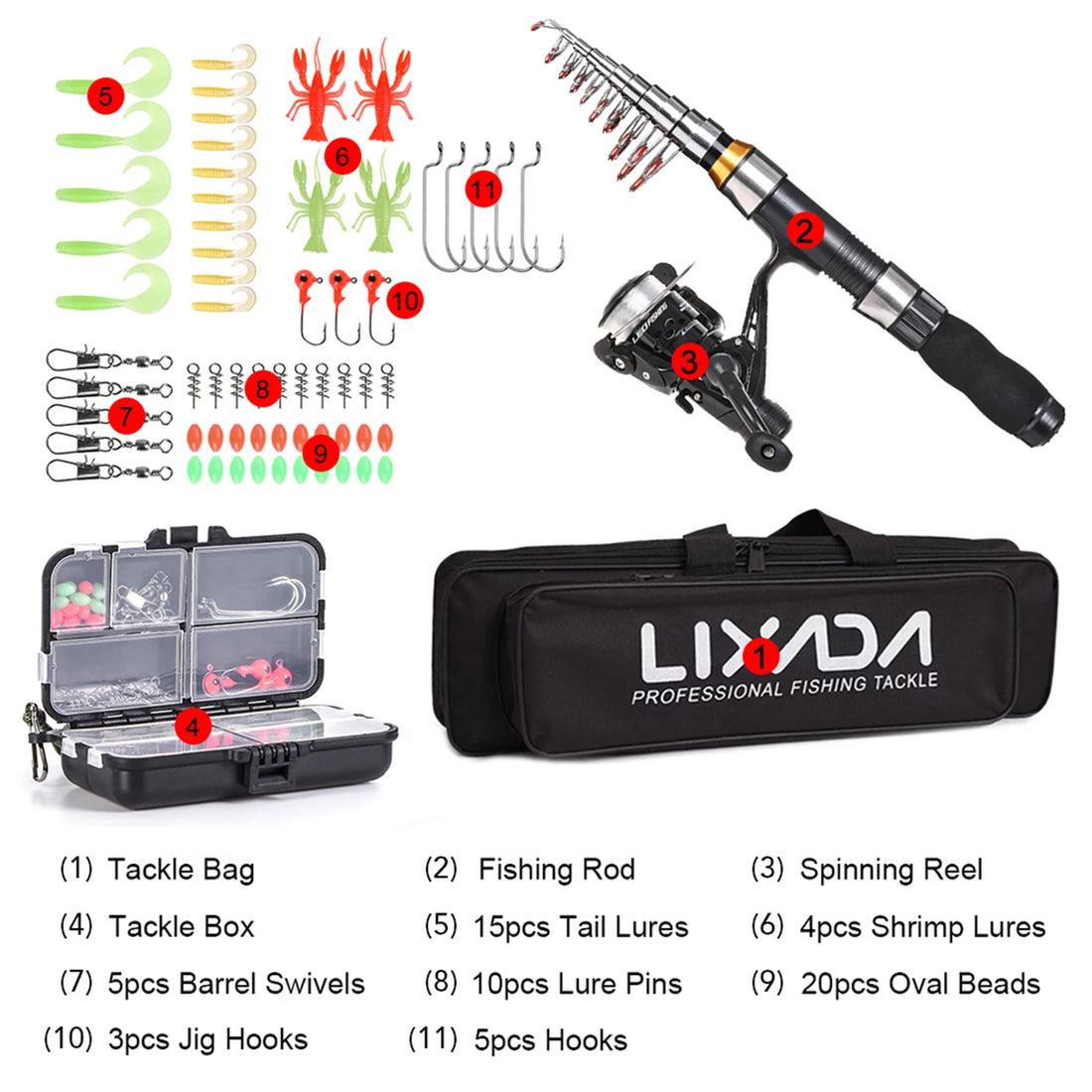 Lixada Carbon Fiber Telescopic Fishing Kit with Reel Bag and Accessories