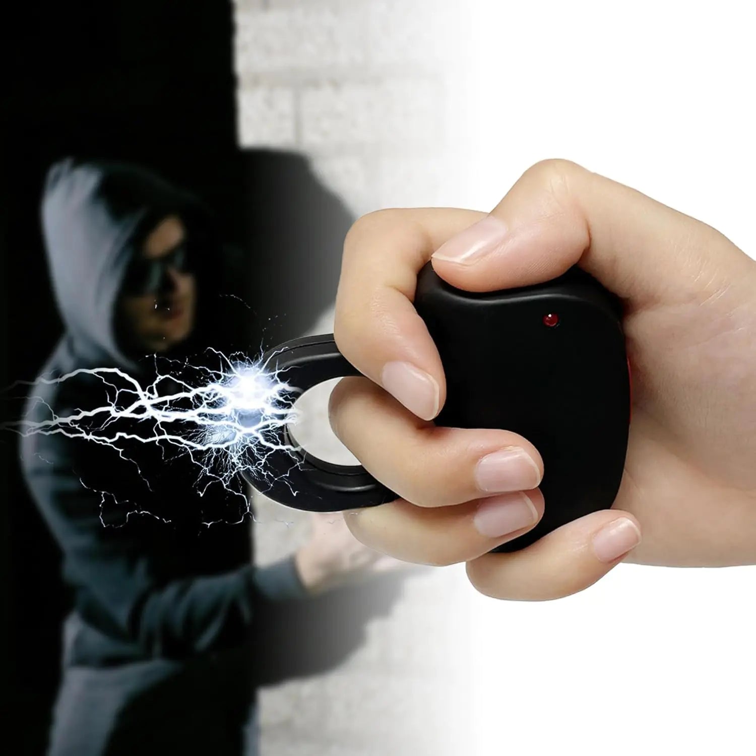 Ultrapowerful 300000V Rechargeable Stun Gun for Self-Defense Hand Size with Side Shock Plates