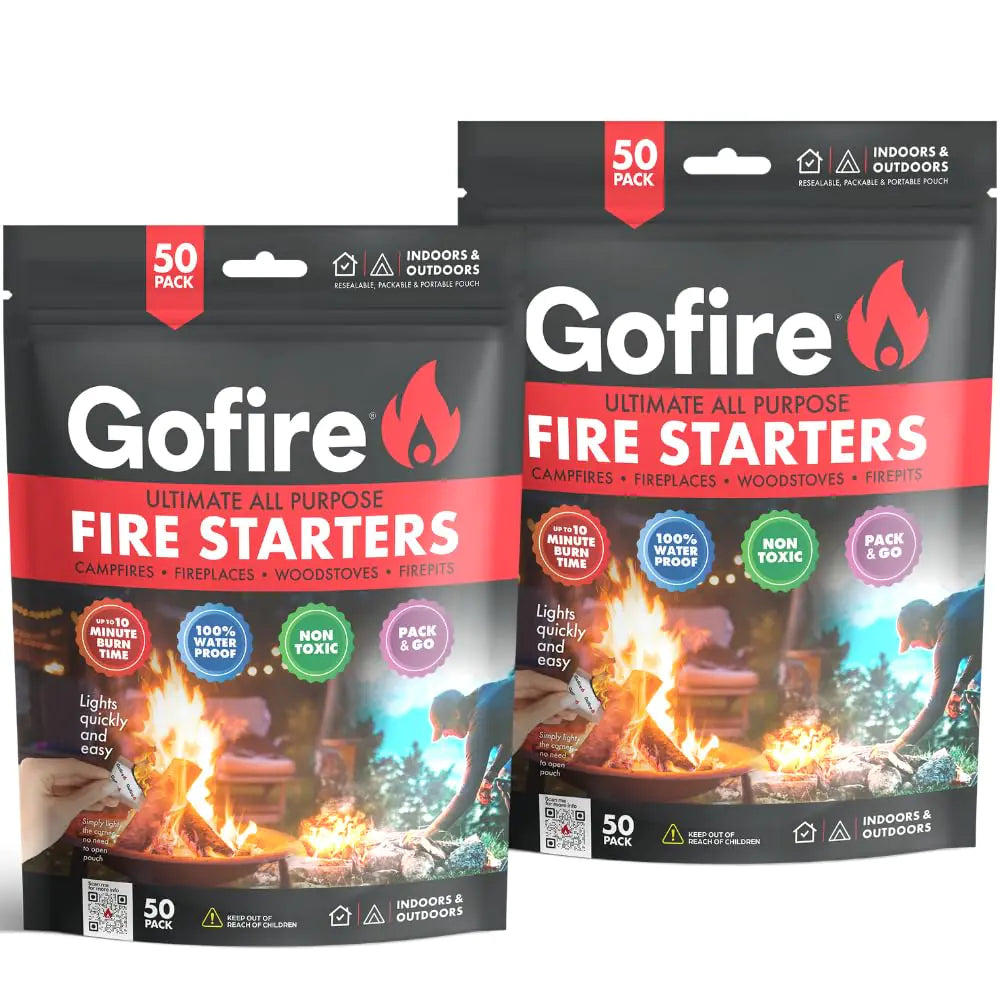GOFIRE: Ultimate All Purpose Fire Starter- Non-Toxic Earth-Friendly Portable Weather-Proof Fire Starter for Camping Hiking Backpacking Fireplaces Wood Stoves and More! 100 Fire Starters