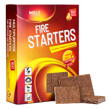 Fire Starter Squares 160 pcs - Fire Starters for Campfires Grill Outdoor Fire Pit Fireplace BBQ - Fire Starter Kit Water Resistant & Odorless - Camping Accessories