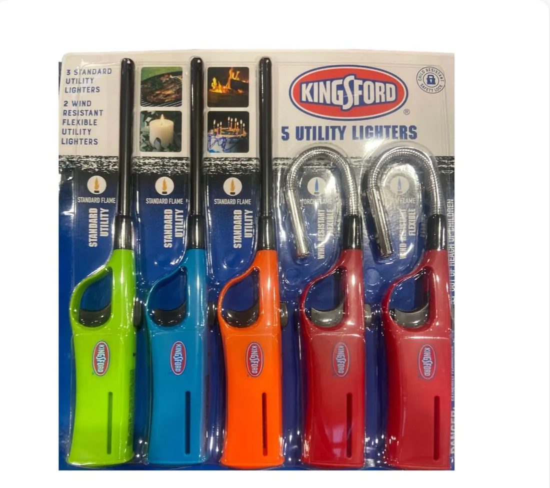 NEW KINGSFORD UTILITY LIGHTERS OUTDOOR/INDOOR ADJUSTABLE FLAME (Pack of 5) .#GH45843 3468-T34562FD46708