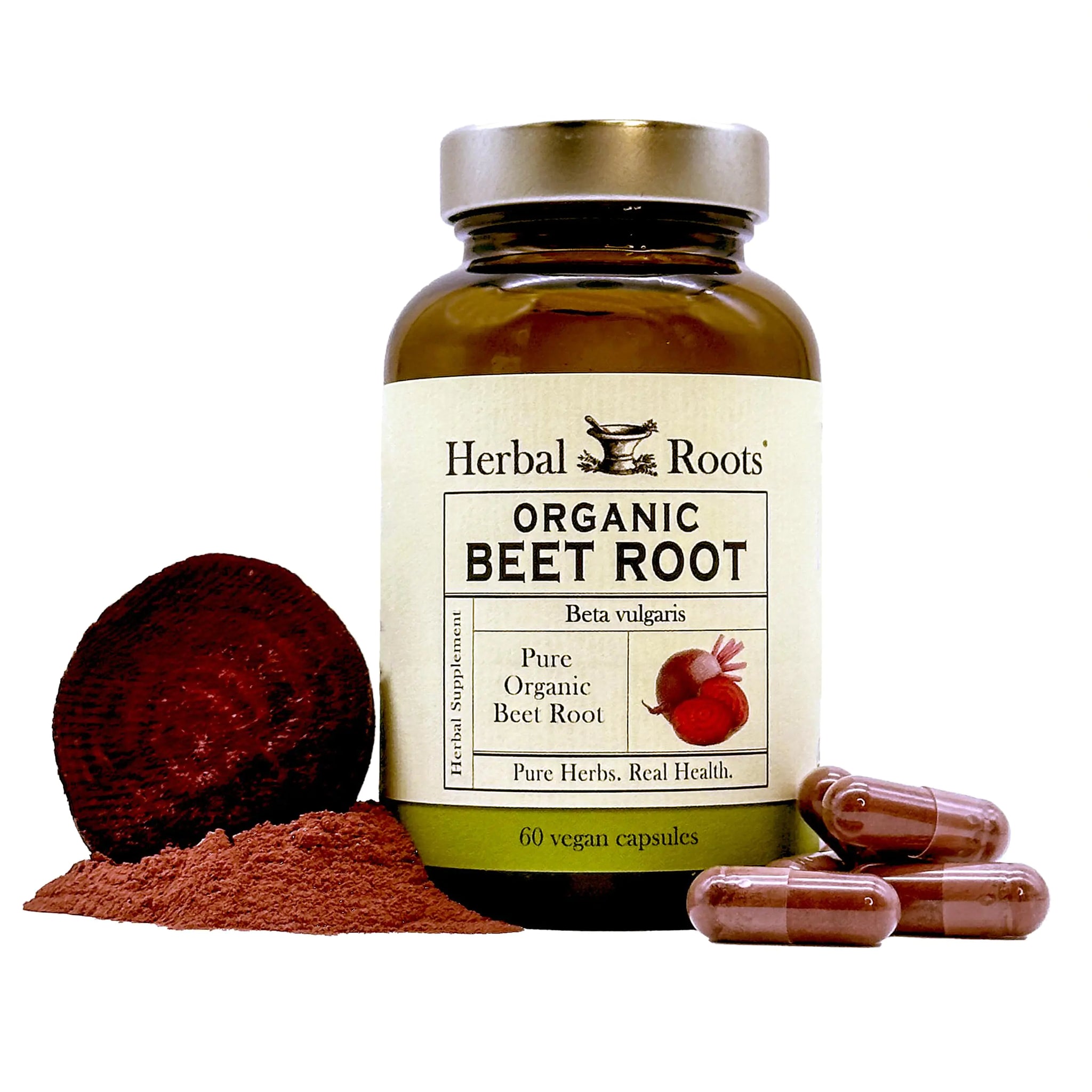 Herbal Roots Organic Beet Root Powder Capsules - 1500mg per Serving - Certified USDA Organic - Non-GMO - 60 Count Vegan Capsules